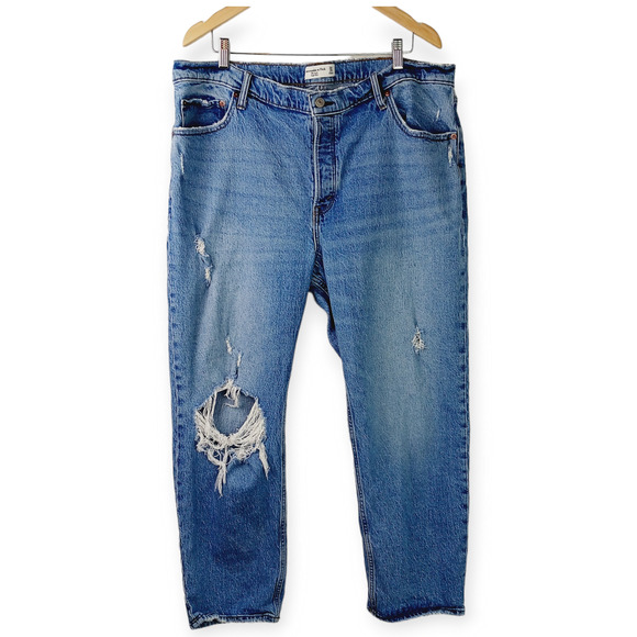 Abercrombie & Fitch SZ 34/18S The Dad High Rise Medium Wash Distressed - Picture 2 of 8